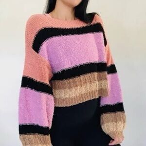 🌸 🧡 Urban Outfitters Women’s Colorblock Cropped Cotton Blend Knit Sweater M